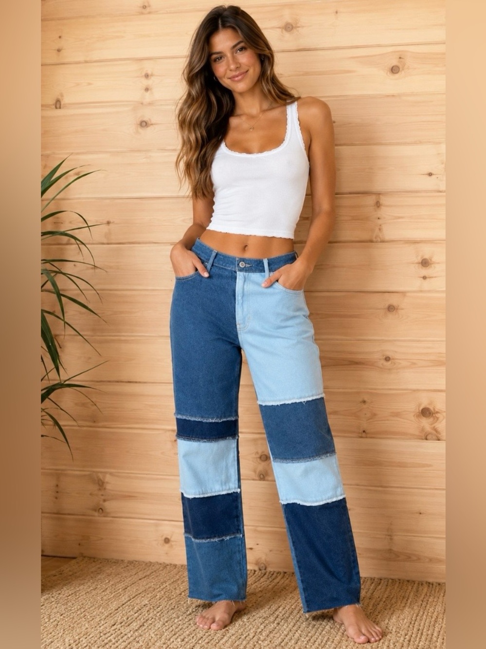 Hollister Ultra High-Rise Vintage Straight Patchwork Y2K Bohemian Frayed Jeans